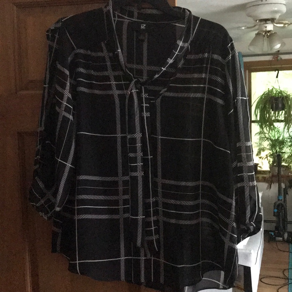 Brand New IZ Byer black and white sheer shirt
